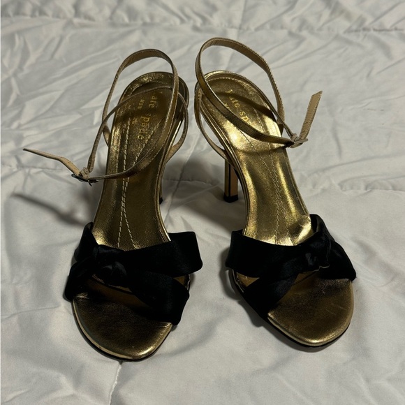 Kate Spade New York Black Satin Knot Detail Gold Elegant Classy Heels 5.5 Italy - Picture 15 of 16